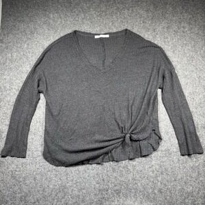 Double Zero Women's Large Gray Front‑Knot Lightweight V‑Neck Long Sleeve Top